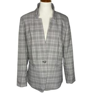 LOFT Blazer Gray Glen Check Houndstooth Heritage Plaid One Button 12 Academia
